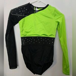 Weissman Girls Child Large Leotard Dance Gymnastics Long Sleeve Rhinestones CL